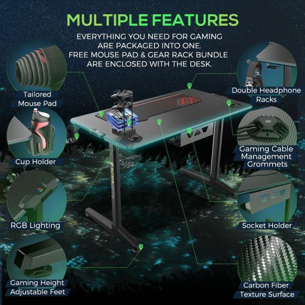 Eureka Ergonomic® ERK-GIP-44B-V1 -Gaming Γραφείο  76,5 * 60 * 112 cm