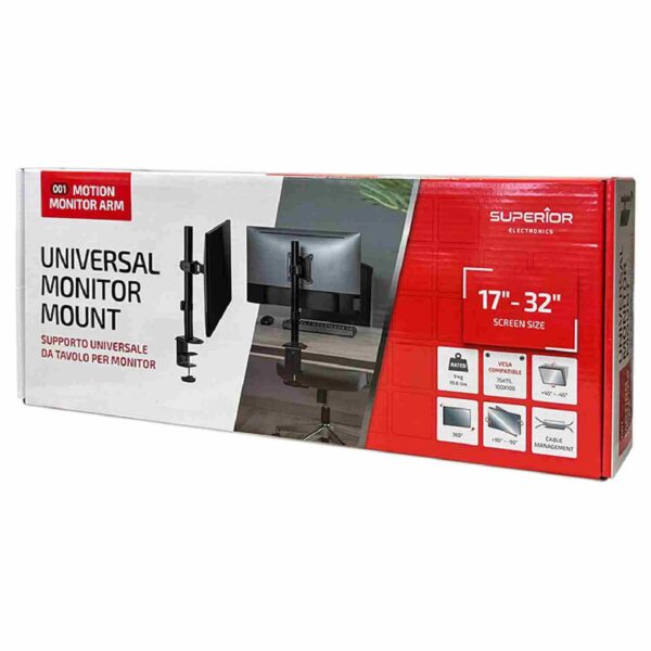 SUPERIOR 17-32 UNIVERSAL SINGLE, επιτραπέζια βάση στήριξης για 1 οθόνη έως 32″, σε μαύρο χρώμα