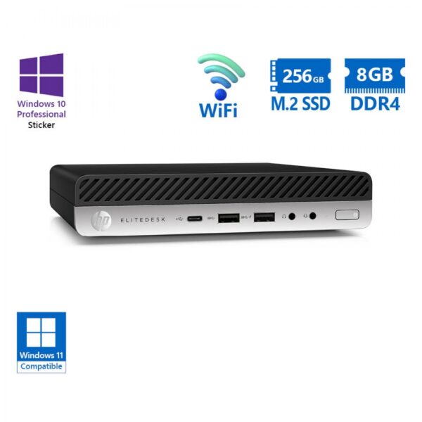 HP EliteDesk 800G4 DM WiFi i5-8500/8GB DDR4/256GB M.2 SSD/No ODD/Windows 11/ Grade A Refurbished PC