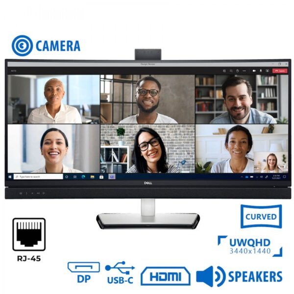 REFURBISHED Monitor C3422WE Curved Video Conferencing/Dell/34``UW-QHD/w/Camera/3440x1440/Black/w/Speakers/