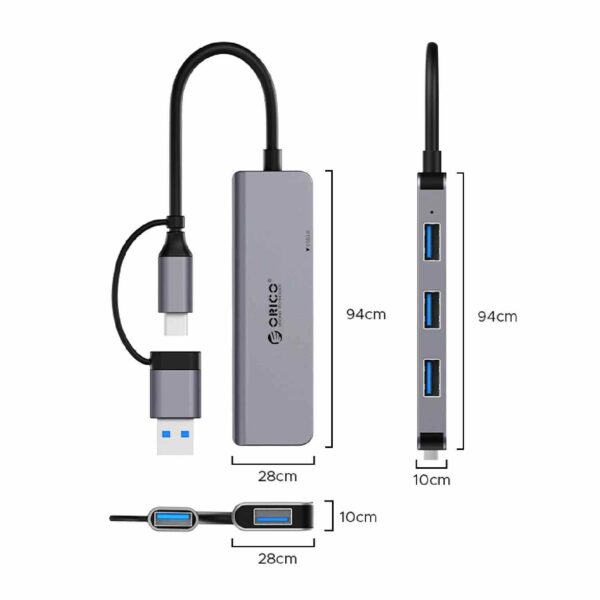 Orico USB Hub 4 Θυρών USB-C/USB-A – 1x USB 3.0 & 3x USB 2.0 – Αλουμινίου