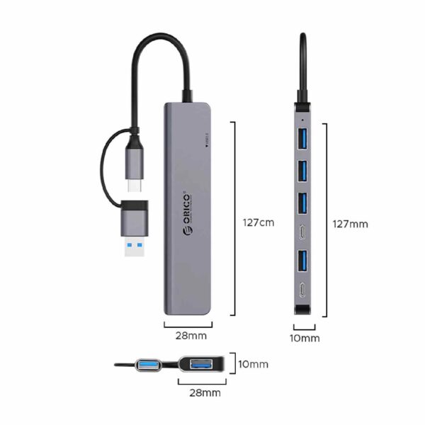 Orico USB Hub 7 Θυρών USB-C / USB-A – 2x USB-C, 1x USB 3.0 & 4x USB 2.0 – Αλουμινίου