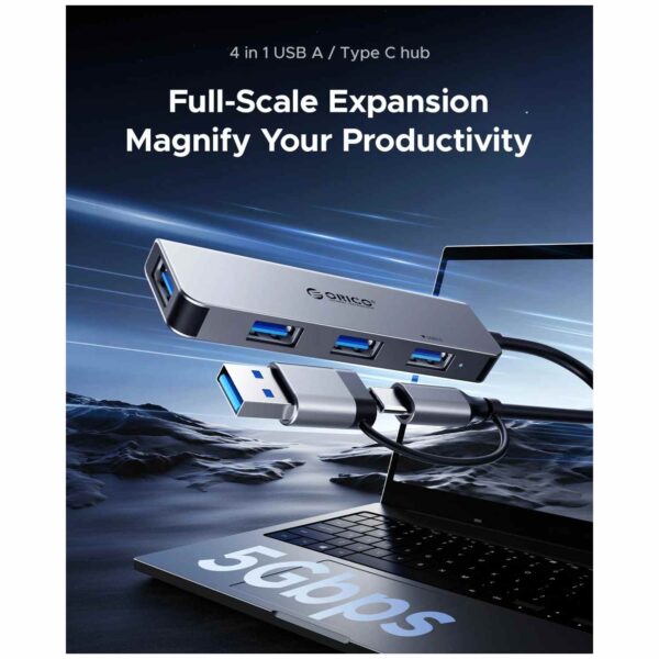 Orico USB Hub 4 Θυρών USB-C/USB-A – 1x USB 3.0 & 3x USB 2.0 – Αλουμινίου