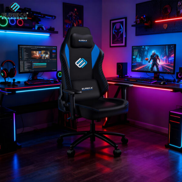 Eureka Ergonomic® ERK-GC09-BU-GR Μαύρο & Μπλε Gaming Καρέκλα