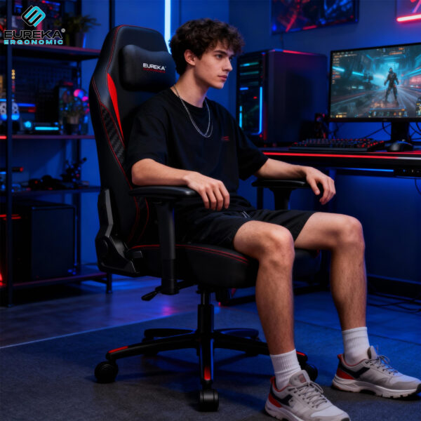 Eureka Ergonomic® ERK-GC09-R-GR Μαύρο & Κόκκινο Gaming Καρέκλα