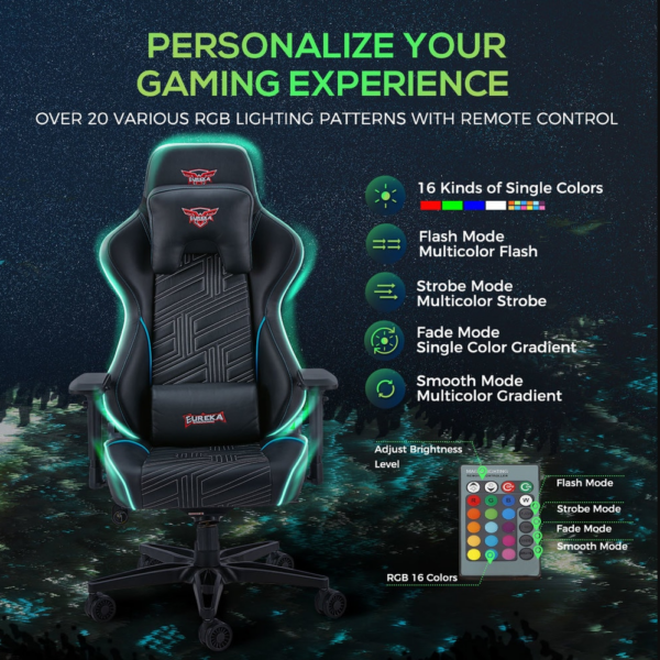 Eureka Ergonomic® ERK-YYK-GC-03 RGB Gaming Καρέκλα με Remote controller