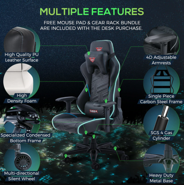Eureka Ergonomic® ERK-YYK-GC-03 RGB Gaming Καρέκλα με Remote controller