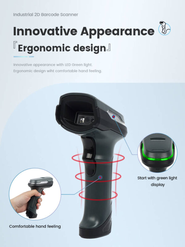 NG BAR-2407 ΕΝΣΥΡΜΑΤΟ BARCODE SCANNER, 2D, USB, ΜΕ ΒΑΣΗ