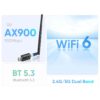 POWERTECH ασύρματος USB αντάπτορας δικτύου PT-1386, 900Mbps WiFi 6, Bluetooth 5.3