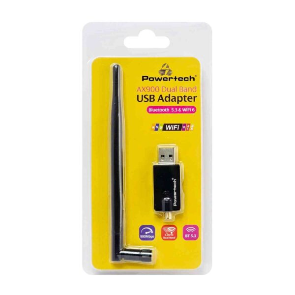 POWERTECH ασύρματος USB αντάπτορας δικτύου PT-1386, 900Mbps WiFi 6, Bluetooth 5.3