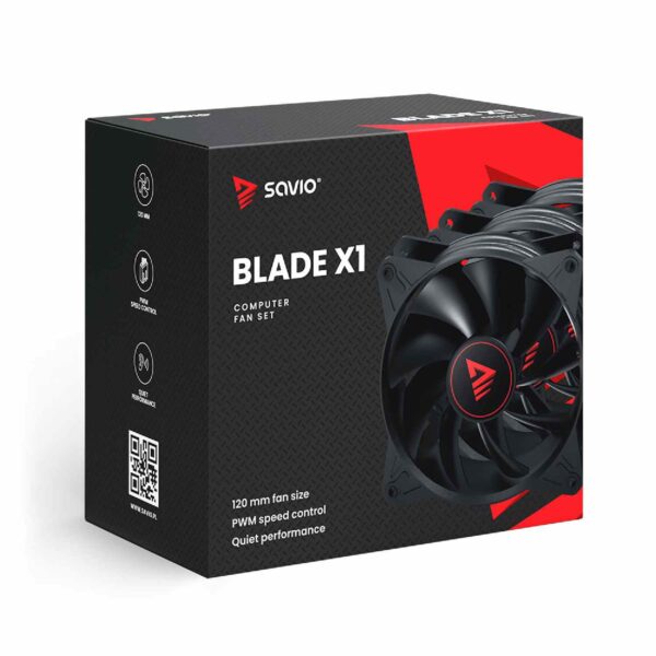 SAVIO BLADE X1 FAN SET (3x120mm) 4-Pin PWM – Σετ Ανεμιστήρων Ψύξης Gaming με Χαμηλό Θόρυβο (Τ)