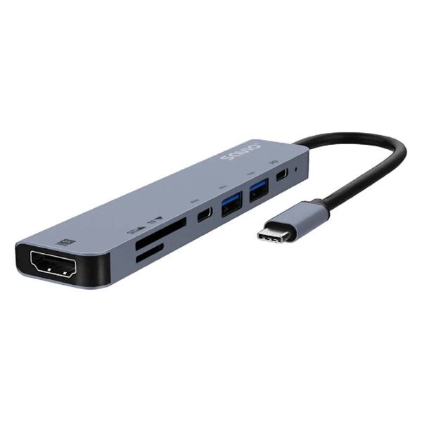 Savio AK-82 USB-C HUB 7 in 1 / HDMI 4K / USB-A 3.1 / USB-A 2.0 / 2x USB-C / SD & microSD – Πολυλειτουργικός Αντάπτορας