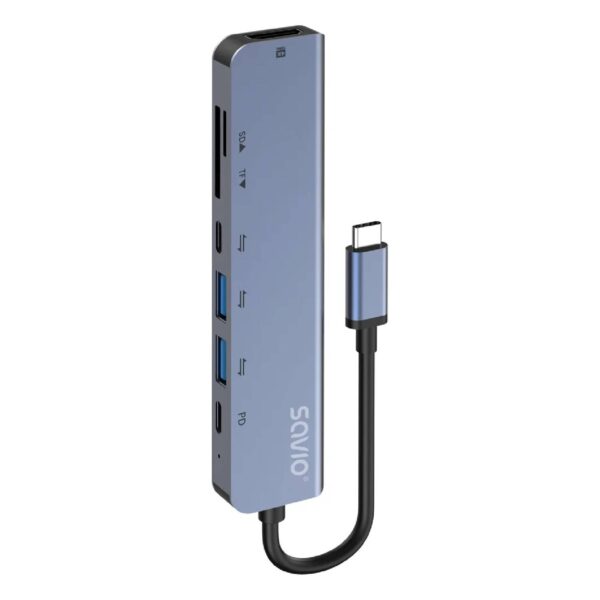 Savio AK-82 USB-C HUB 7 in 1 / HDMI 4K / USB-A 3.1 / USB-A 2.0 / 2x USB-C / SD & microSD – Πολυλειτουργικός Αντάπτορας