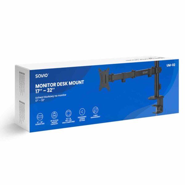 Savio UM-02 Βάση Γραφείου για Οθόνες 17″-32″ έως 9kg – Ρυθμιζόμενη με VESA 75/100