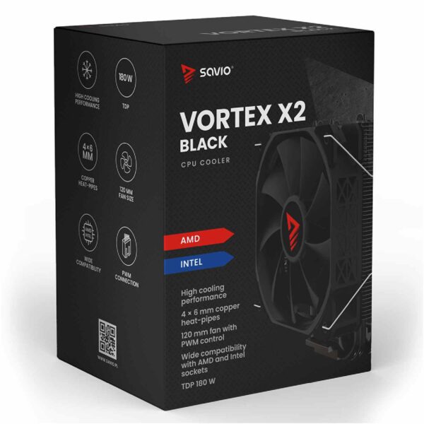Savio Vortex X2 Black CPU Cooler Αερόψυξη Επεξεργαστή 120mm 180W (T)