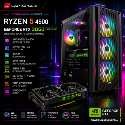 Core Series Gaming PC Ryzen 5 4500 / RTX 3050 6GB / 16GB DDR4 / 512GB SSD / Windows 11 (T)