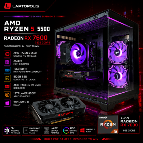 Pulse Series Gaming PC ( Ryzen 5 5500 / RX 7600 8GB / 16GB DDR4 / 512GB SSD / Windows 11 (T)