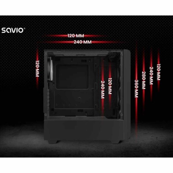 Savio NOCTIS FLOW X1 Gaming Case / ATX – High Airflow / 4× PWM Fans / Black (T)